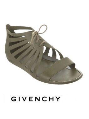 GIVENCHY Olive Green Gladiator Cutout Caged Style Lace-up Sleek Sandal Sz 40